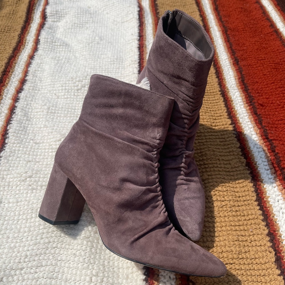Purple Suede Ruched Booties - Picture 2 of 3